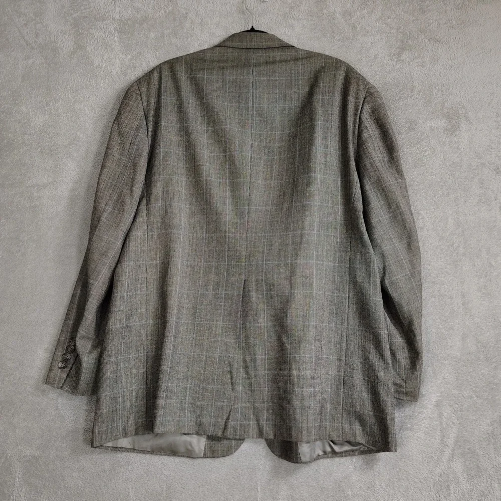 Austin Reed Gray Windowpane Plaid Sport Coat Blazer‎ 44R Worsted Wool Neutral